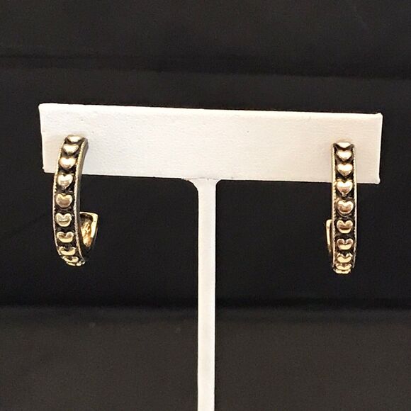 Designer Statement Earrings Antiqued Gold Tone Heart Hoop Premier Urban Chic  9X - Picture 4 of 5